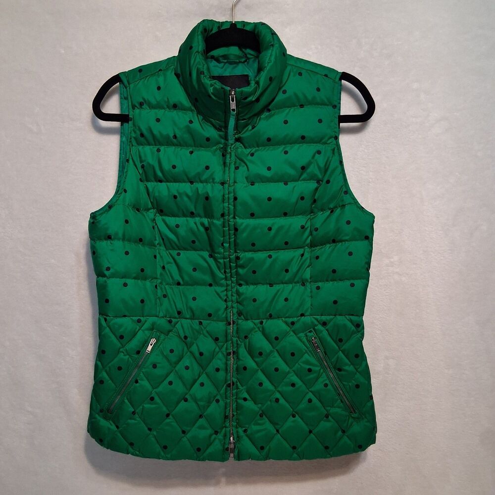 Talbots MP Petite Vest Green Polka Dot Down Puffer Quilted Full Zip Gorpcore